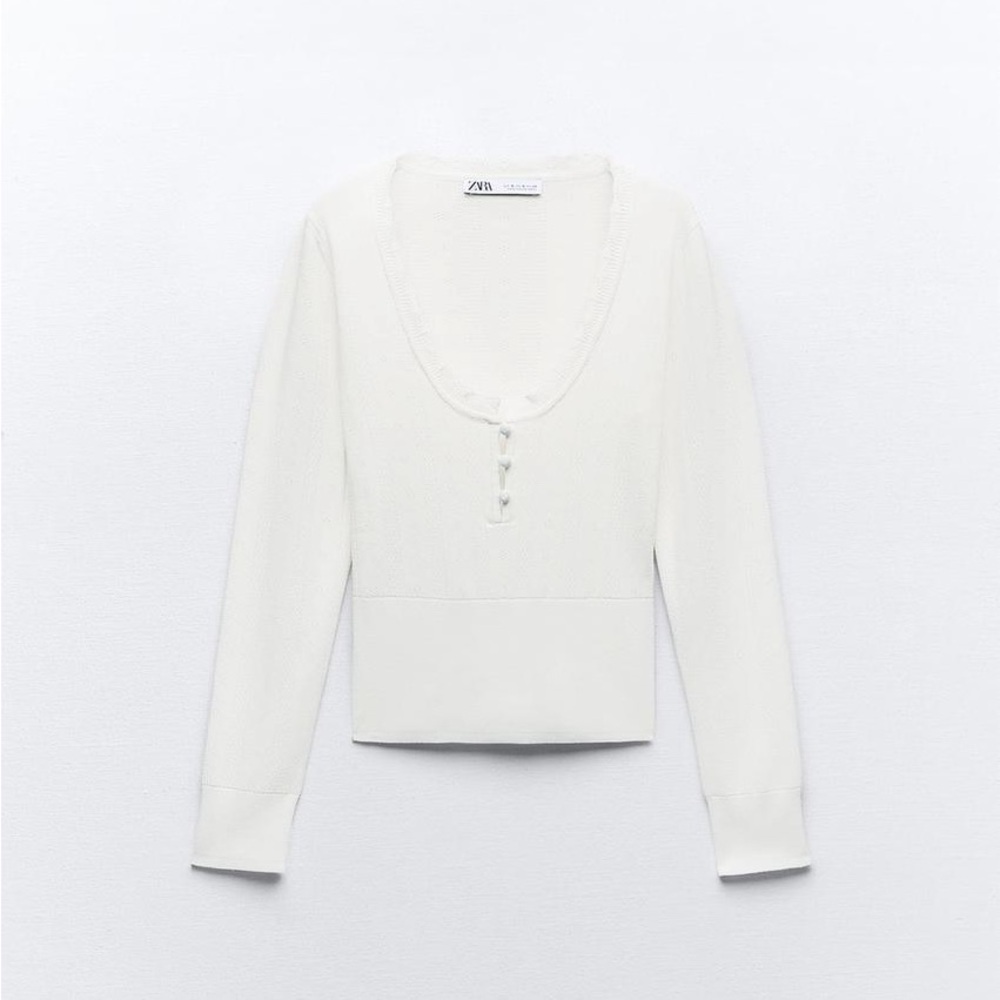 Zara White POINTELLE KNIT SWEATER